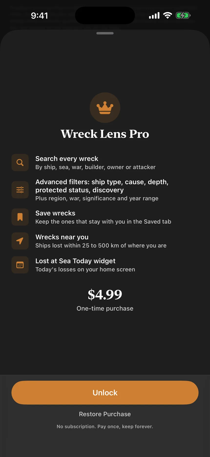 The Wreck Lens Pro sheet, $4.99 one-time purchase