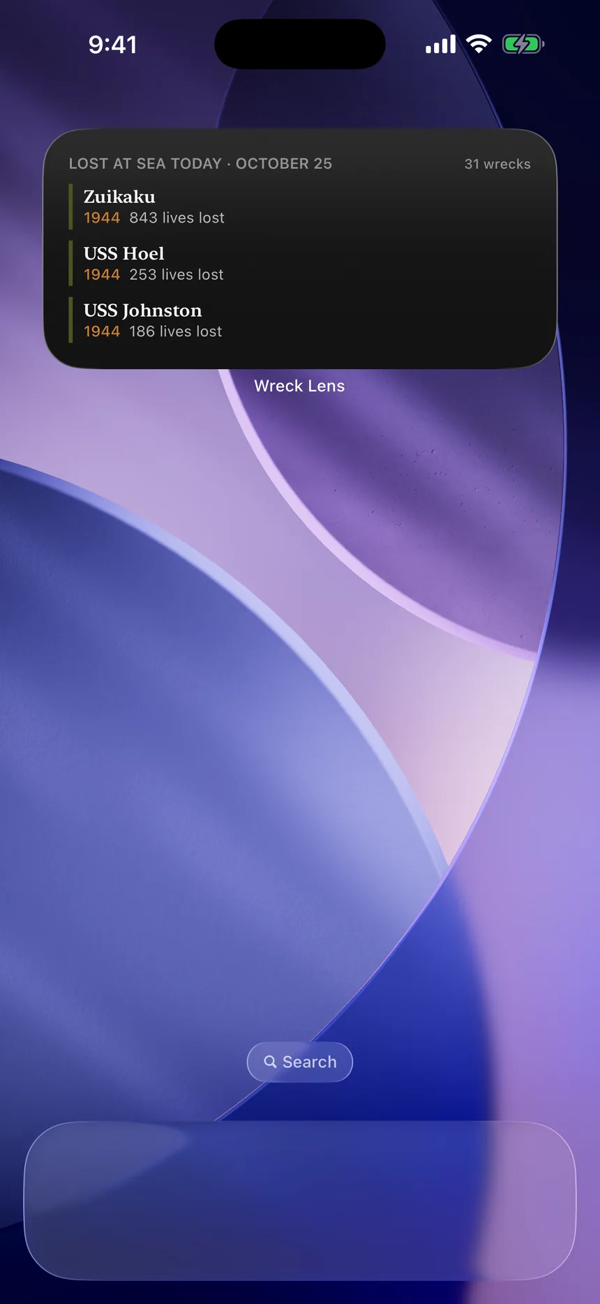 The medium Lost at Sea Today widget on the Home Screen